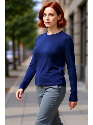 PayBuy Viskon Bisiklet Yaka Esnek Örme Uzun Kollu Kadın Bluz Kaliteli Şık Rahat Modern Zarif Günlük