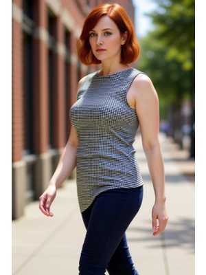 PayBuy Kadın Asimetrik Kesimli Kareli Desenli Kolsuz Örme Kaliteli Şık Rahat Modern Zarif