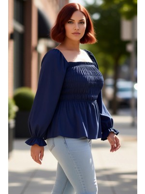 PayBuy Kadın Kare Yaka Büzgülü Kol Gipeli Dokuma Bluz A Line Siluet Crop Boy Feminine Tarz