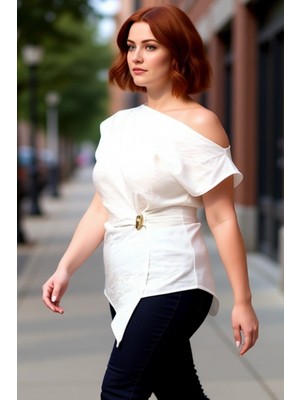 PayBuy Kadın Asimetrik Kesim Kayık Yaka Detaylı Dokuma Bluz Kaliteli Şık Rahat Modern Zarif