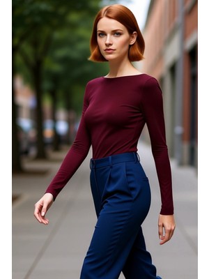 PayBuy Kadın Fitted Kayık Yaka Uzun Kollu Basic Bluz Şık ve Konforlu Günlük Kullanım Için Ideal Iki Renk