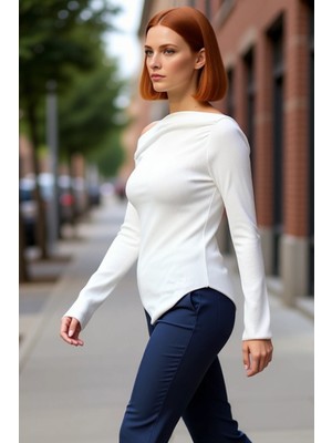 PayBuy Kadın Bordo Drapeli Kayık Yaka Asimetrik Esnek Uzun Kol Örme Bluz Günlük Kombinler Için Ideal Bir