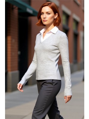 PayBuy Kadın Bordo Polo Yaka Renk Bloklu Uzun Kollu Basic Siluet Smart Persona 100% Pamuk Kışlık Triko Üst