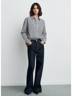 LTB Uzun Kollu Çizgili Önü Düğmeli Siyah Gömlek