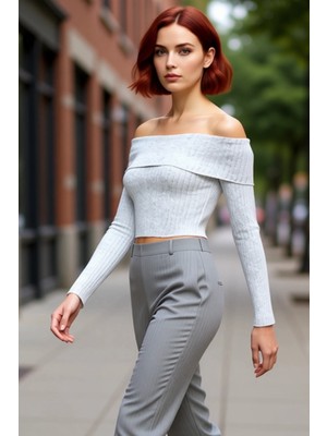 PayBuy Kadın Fitilli Kaşkorse Carmen Yaka Uzun Kollu Kaliteli Şık Rahat Modern Zarif Günlük