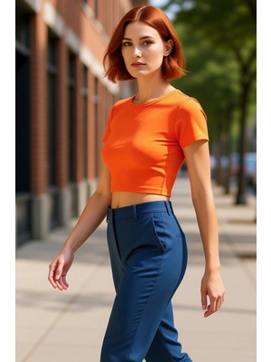 PayBuy Şık Çizgili Viskoz Crop Bluz Yazlık Rahat Fitted Kalıp Uzun Ömürlü Seçkin Malzeme Trend Tasarım