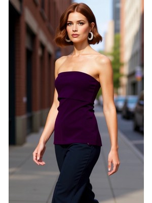 PayBuy Straplez Yandan Fermuarlı Krep Örme Bluz Modern Stil Trend Tasarım Yüksek Kalite