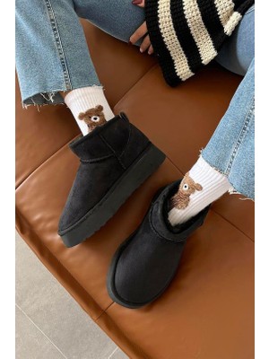Duxal Shoes Mini Süet Içi Kürklü Kalın Taban Kadın Bot