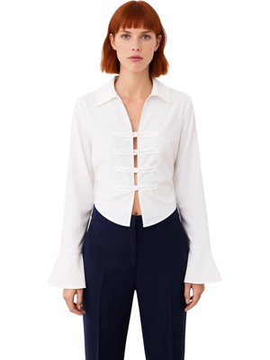 Ersefa Kadın Crop Gömlek Fitted Kesim Uzun Kol Detaylı Şık ve Rahat Günlük Giyim Fonksiyonel Spor