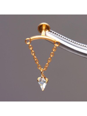 Aida Jewelss Yüksek Kalite G23 Titanium  Sallantı Kristal Zirkon Altın Titanyum 6x1.2mm Labret Piercing