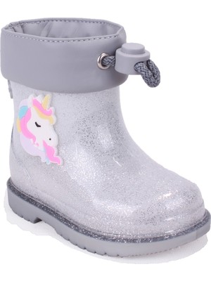 Igor Gümüş Ortopedik Kız Çocuk Yağmur Çizme Su Geçirmez Suni Deri Çekmeli Kapanma