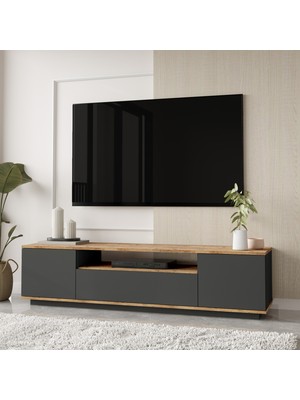 Aven Tv Ünitesi Tv Sehpası Kapaklı 180CM Çam-Antrasit Ave7-Aa