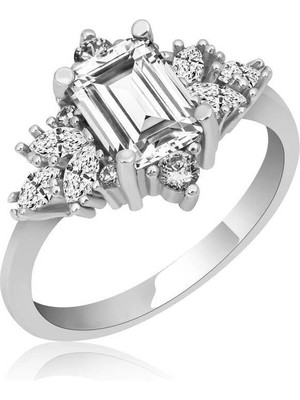 Gumush Hk Gümüş Kadın Yüzük Beyaz Baget Taşlı |Gümüş Takı Hediyelik Ürünler