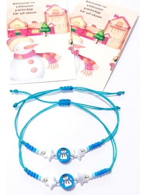 Funny Takı Iki Adet Yılbaşı Kartlı Kardan Adam ve Yıldızlı Yeni Yıl Çocuk Bileklik