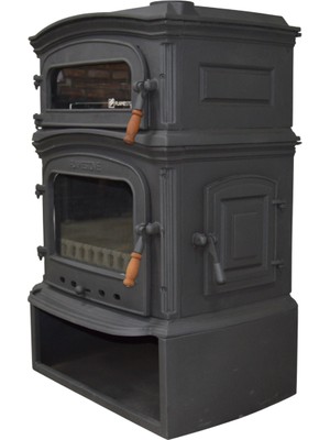 Flame Stove FS-033YKST Altara Premium Tek Camlı Kuzineli Yan Kapaklı Odunluklu Döküm Soba