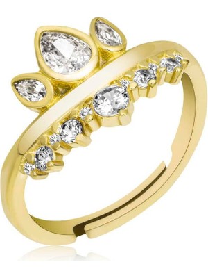 Gumush Hk Gümüş Kadın Yüzük Gold Ayarlanabilir Kraliçe Tacı |Gümüş Takı Hediyelik Ürünler