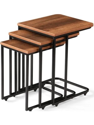 3'lü C Tipi Tekerlekli Zigon Sehpa Beyaz| Koltuk Altına Giren Ergonomik Servis Sehpası