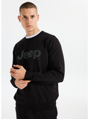Jeep Bisiklet Yaka Baskılı Siyah Erkek Sweatshırt J5WM-SWT7692
