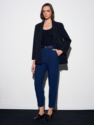 Dilvin 72205 Kemerli Kısa Paça Kumaş Pantolon-Indigo