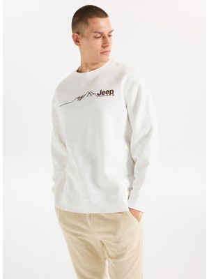 Jeep Bisiklet Yaka Baskılı Ekru Erkek Sweatshırt J5WM-SWT7297