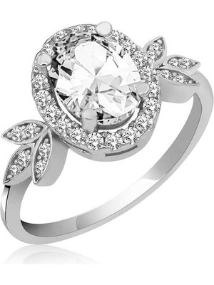 Gumush Hk Gümüş Kadın Yüzük Beyaz Oval Taşlı |Gümüş Takı Hediyelik Ürünler