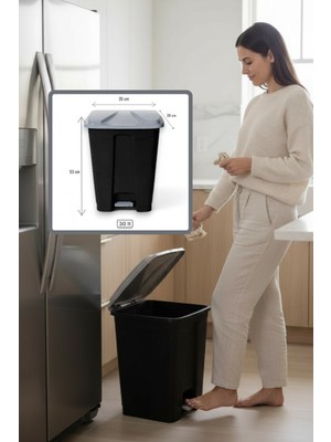 Elefan Slim Pedallı Çöp Kovası 30 Lt Gri -Siyah - Hijyenik Ayaklı Çöp Tenekesi İç ve Dış MekanIç ve Dış Mekan