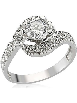 Gumush Hk Gümüş Kadın Yüzük Zirkon Tek Taş |Gümüş Takı Hediyelik Ürünler