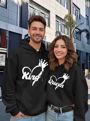 Nevermind King And Queen Baskılı Özel Sevgili Kombini 2'li Kapüşonlu Sweatshirt Seti