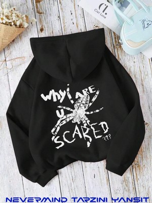 Nevermind Unisex Whe Are You Baskılı Oversize Baskılı Kapşonlu Sweatshirt 3 Iplik