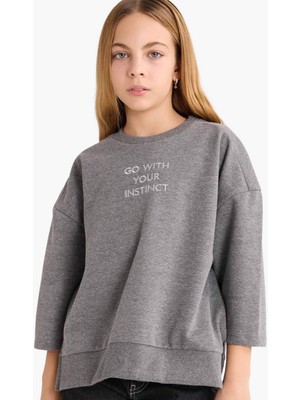 DeFacto Kız Çocuk Oversize Geniş Kalıp Bisiklet Yaka Baskılı Sweatshirt G2461A825AU