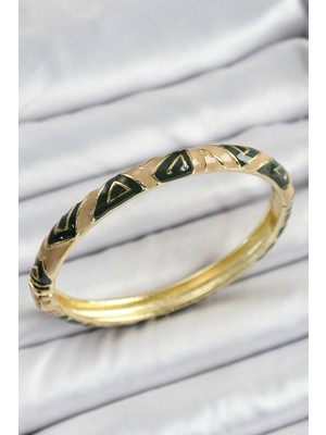 Getittir Mineli Pirinç Kahverengi Siyah Geometrik Desenli Kadın Kelepçe - Lisinya