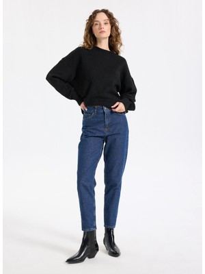 Jeep Yüksek Bel Düz Paça Mom Fit Indigo Kadın Denim Pantolon J5WL-PNT7030