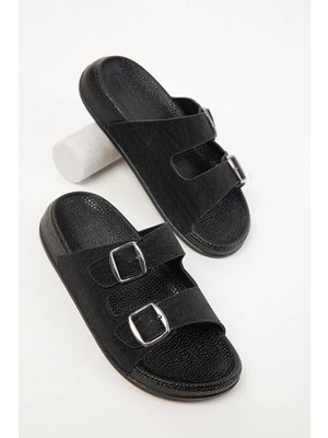 Pienn Çift Tokalı Anatomik Siyah Kadın Terlik