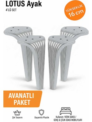 İmt Aksesuar Lotus 16 cm Krom (4 Adet) Mobilya Koltuk Yatak Odası Tv Ünitesi Konsol ve Sehpa Ofis Mobilyası Ayağı