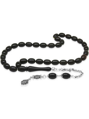 Tesbihane Kararmaz Metal Arnavut Zincir Püsküllü Sülün Imame Beyzi Kesim Siyah - Sarı Hareli Katalin Tesbih