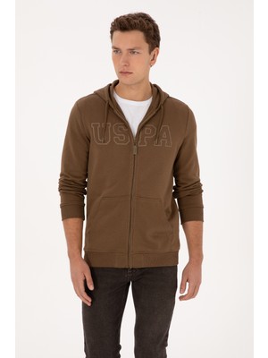 U.S. Polo Assn. Erkek Regular Fit Fermuarlı Kapüşonlu Haki Örme Hırka 50313719-VR027
