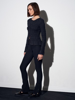 Dilvin 71905 Düğme Detaylı Ispanyol Paça Tayt-Siyah