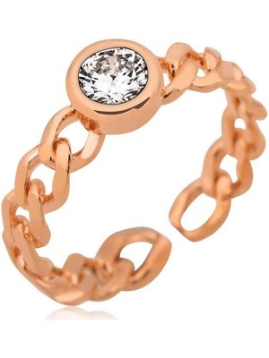 Gumush Hk Gümüş Kadın Yüzük Rose Zincir Desenli Tek Taş |Gümüş Takı Hediyelik Ürünler