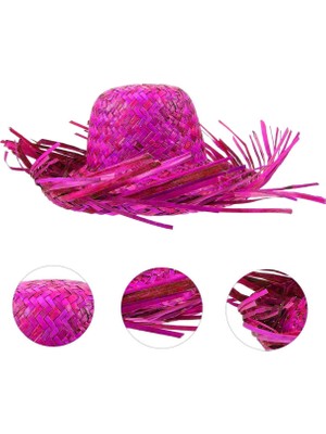 Ulu Pazarlama Tropikal Parti Pembe Fuşya Hasır Hawaii Şapkası 13X36 cm