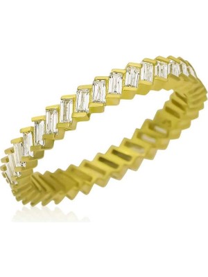 Gumush Hk Gümüş Kadın Yüzük Baget Taşlı Gold Tamtur |Gümüş Takı Hediyelik Ürünler