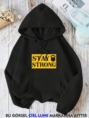 Nevermind Stay Strong Baskılı Oversize Unisex Kapüşonlu Sweatshirt