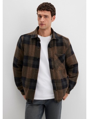 Mavi Yün Karışımlı Kareli Ceket 0110749-91230