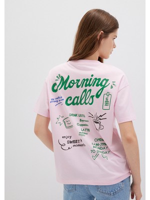 Mavi Morning Calls Baskılı Pembe Tişört 1613379-71007
