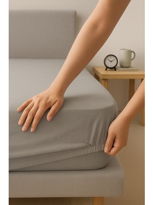 Suvay Gri Renk Penye Lastikli Çarşaf 180x200 Çift Kişilik %100 Pamuklu Lastikli Penye Çarşaf