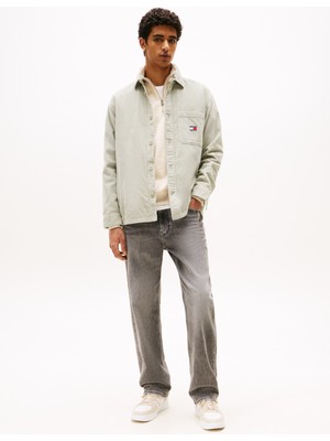 Tommy Jeans Normal Açık Yeşil Düz Erkek Gömlek DM0DM21698M1C Tjm Brıck Cord Oversh
