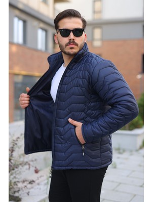 Comstar Erkek Kışlık Fermuarlı Günlük Kapitone Lacivert Şişme Mont
