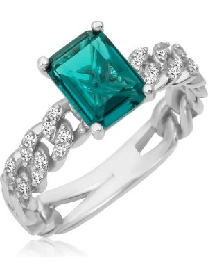 Gumush Hk Gümüş Kadın Yüzük Koyu Yeşil Baget Taşlı |Gümüş Takı Hediyelik Ürünler