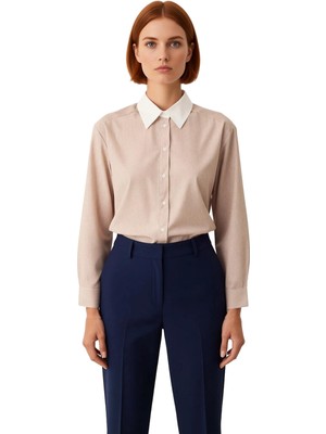 Ersefa Kadın Çizgili Dokuma Gömlek Kontrast Yakası ve Rahat Kalıbıyla Günlük Şıklık Sunar Estetik