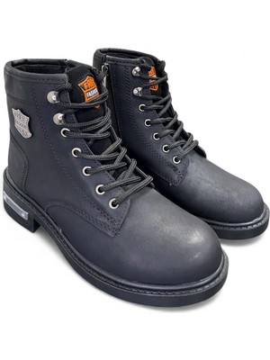 Desimod Darkworld Harley Modeli Kışlık Siyah Bot Suni Deri Düz Topuklu Şık ve Rahat Tasarım