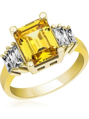 Gumush Hk Gümüş Kadın Yüzük Sarı Baget Taşlı Gold |Gümüş Takı Hediyelik Ürünler